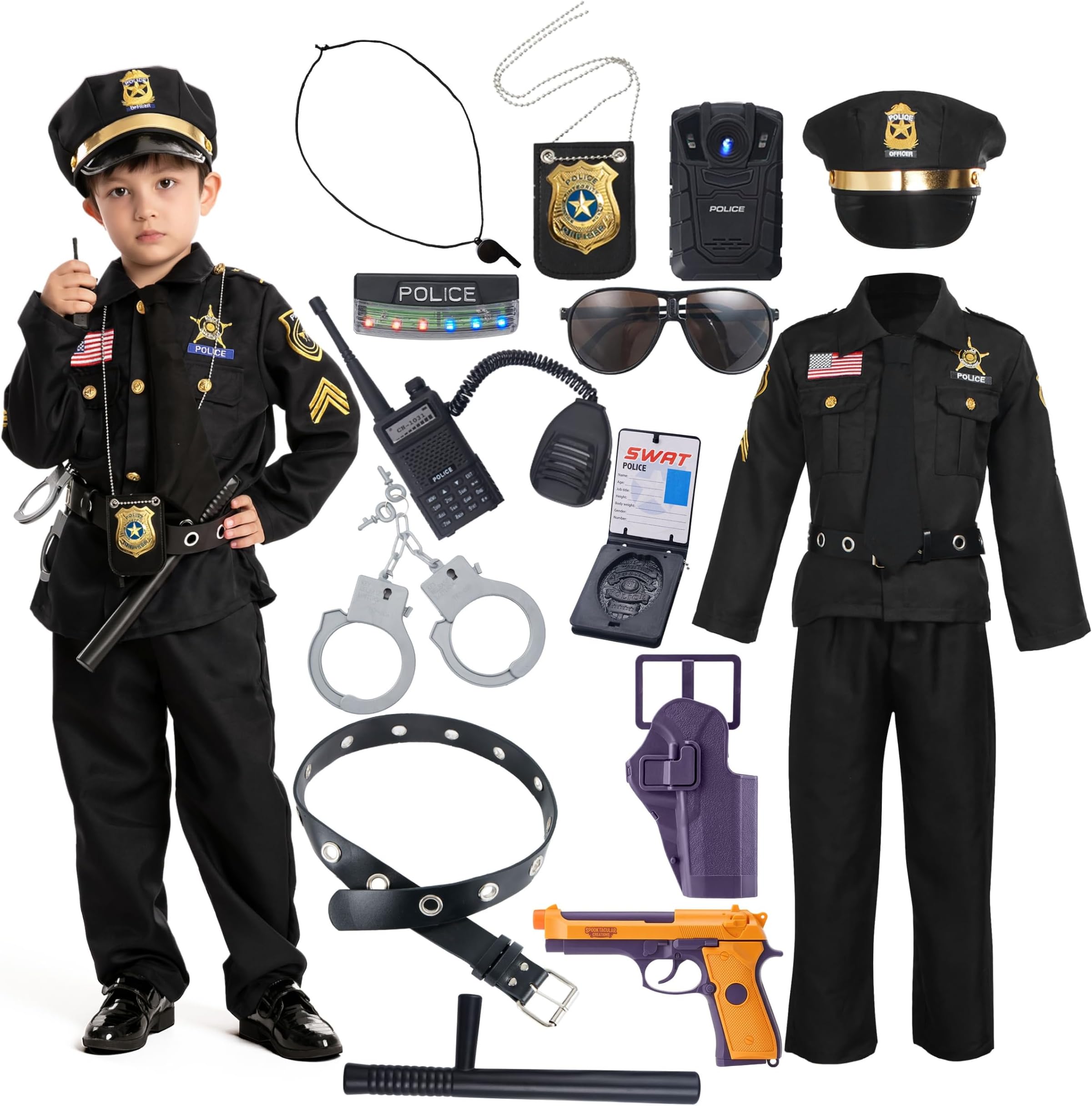 Police Costume for Kids, Cop Costume Outfit Set for Halloween Role-playing, Themed Parties