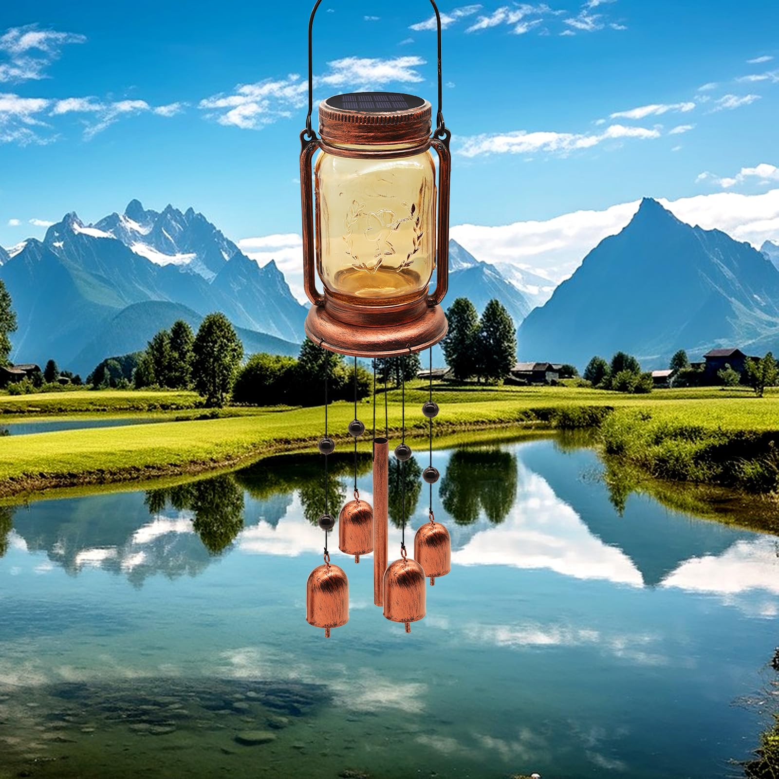 Solar-Windspiele für draußen, für Mutter, Frauen, Oma, Solar-Windspiel, einzigartiges Windspiel zum Aufhängen, IP65 wasserdicht, Hof, Garten, Terrasse, Innenhof, 2 Stück