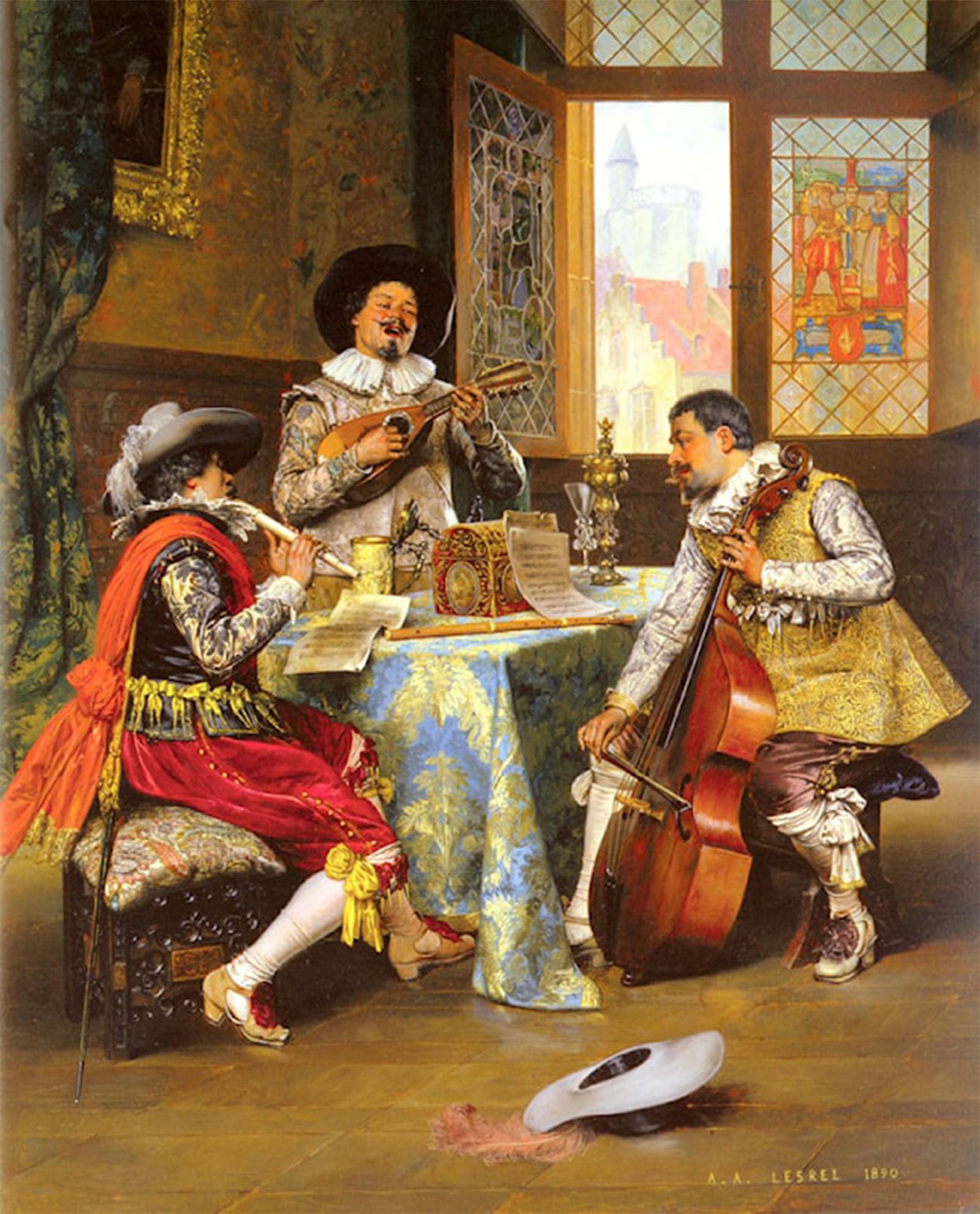 SERENDIPITP Abstract Painting Mural Print Picture Wall Decor Painting the Musical Trio by Adolphe Alexandre Lesrel Vintage Wall Artwork for Home Decor 60x90cm