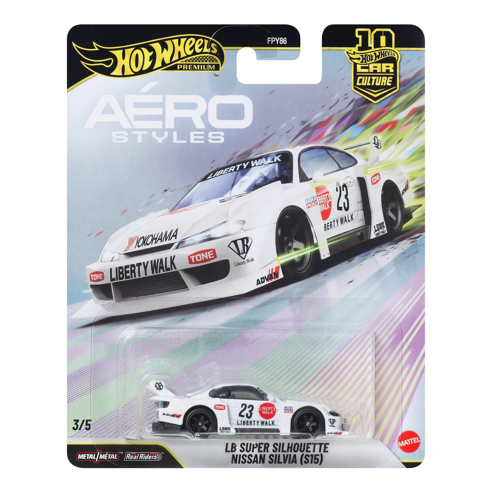 Hot Wheels Car Culture Premium 1:64 Scale Die-Cast Toy LB-Super Silhouette Nissan Silvia (S15) with Real Riders Tires & Metal/Metal Body & Chassis, JKF34