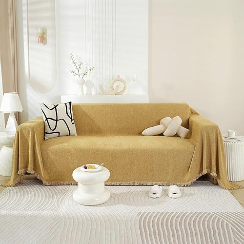 VClife Funda bohemia de felpilla para sofá de 2 a 3 cojines, color marrón amarillento, protector de sofá modular antideslizante para perros y gatos,