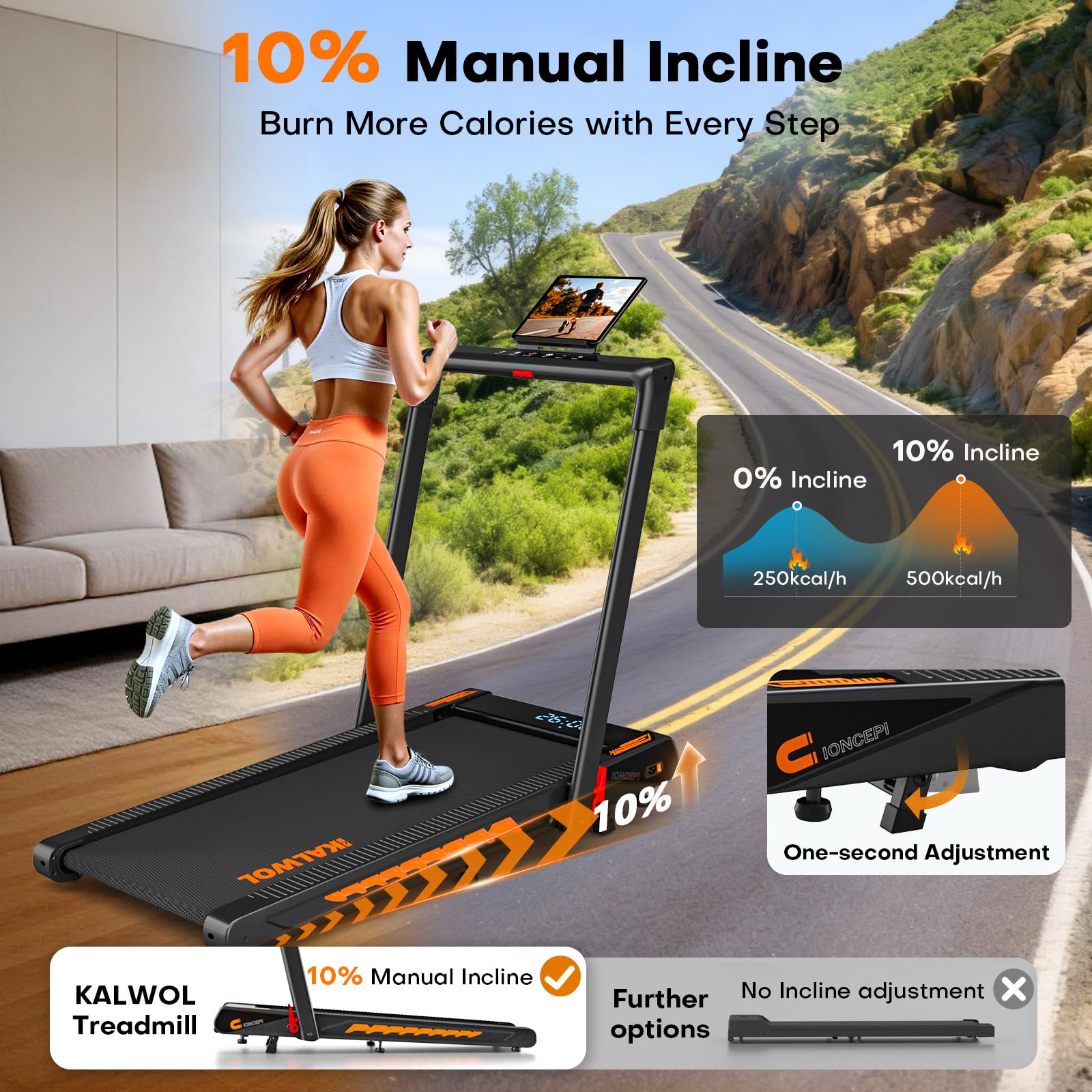 Treadmill with Speaker, 6-in-1 7.5MPH Foldable Treadmill for Home with App Compatible, Walking Pad with 10% Incline, LED Display, 3.0HP Brushless Drive, 350 LB Weight Capacity, 12 HIIT Programs