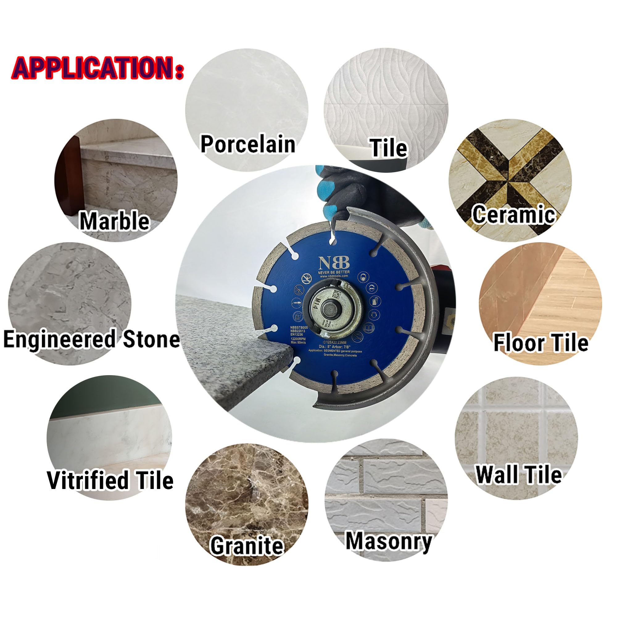 NBB Diamond Cutting Disc with 8mm Segment Durable Universal Diamond Disc Dry Cutting for Marble Granite Brick Ceramic Concrete Stone for General Purpose(1,125x22.23mm) - Image 4