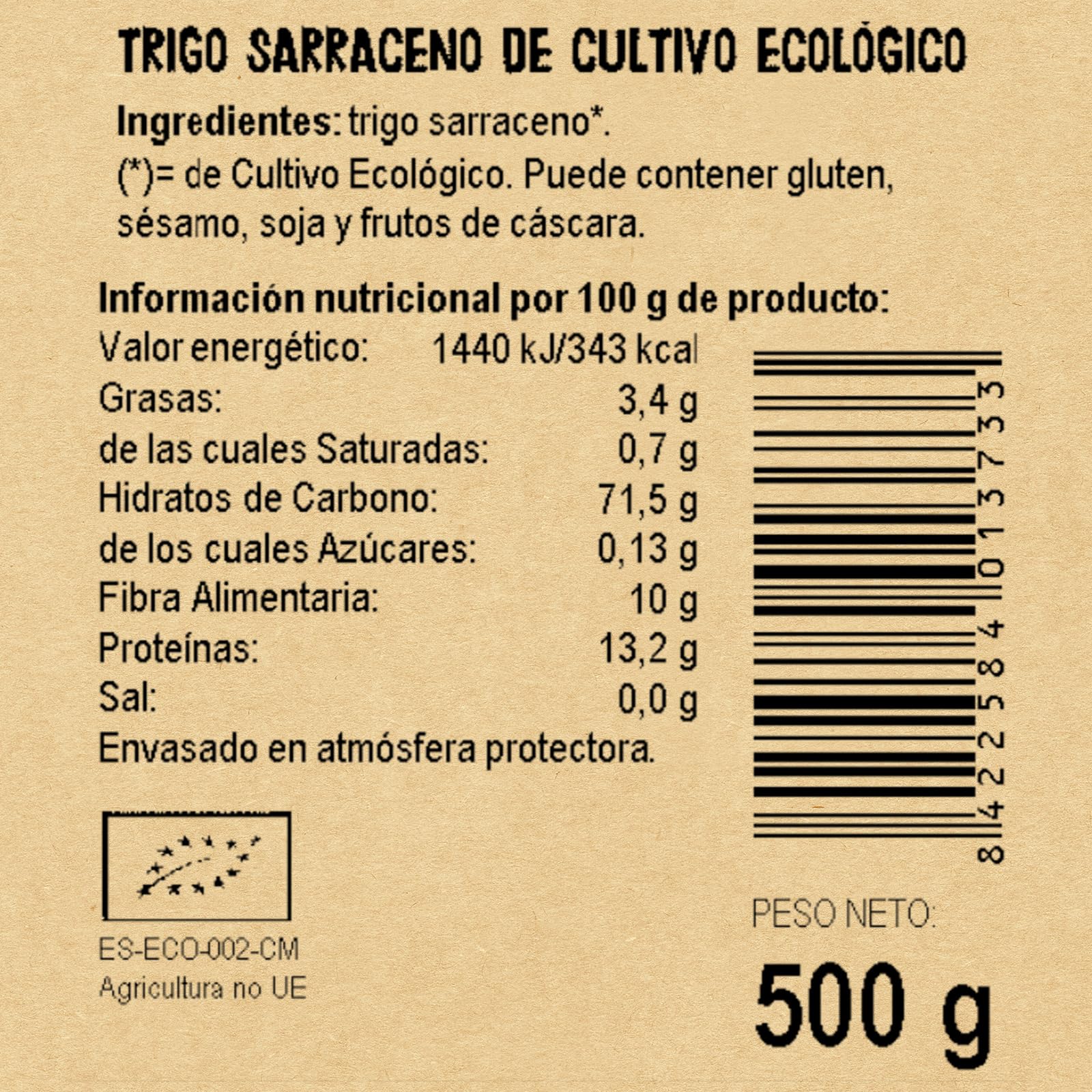 Ecocesta - Pack de 12 Unidades de 500 g de Trigo Sarraceno Ecológico - Apto para Veganos - Ayuda a Mejorar el Proceso Digestivo - Rico en Hidratos de Carbono y Proteínas