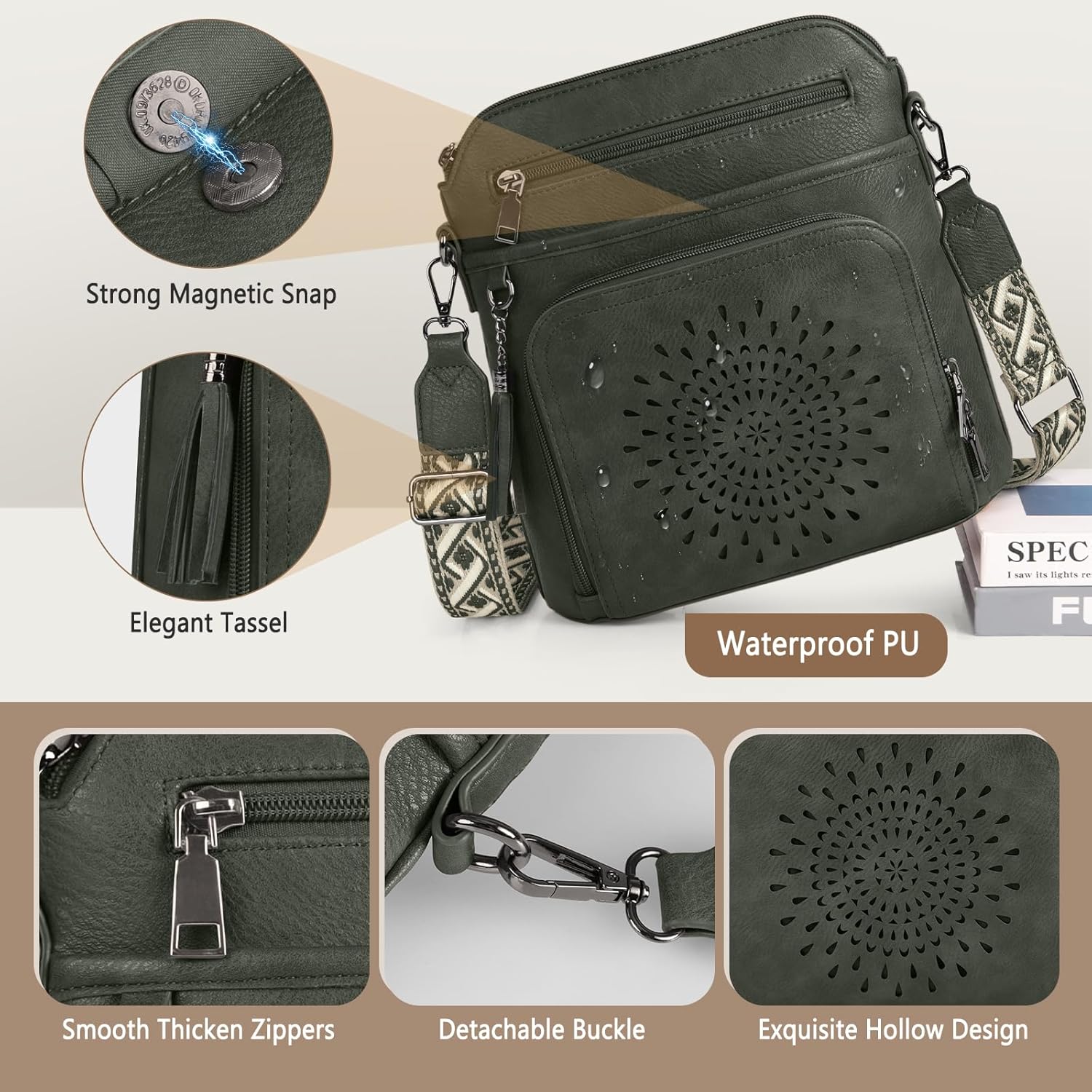 RAINSMORE Crossbody Bags for Women Leather Crossbody Purse Designer Womens Shoulder Handbags Trendy Cross Body Purse - Image 5