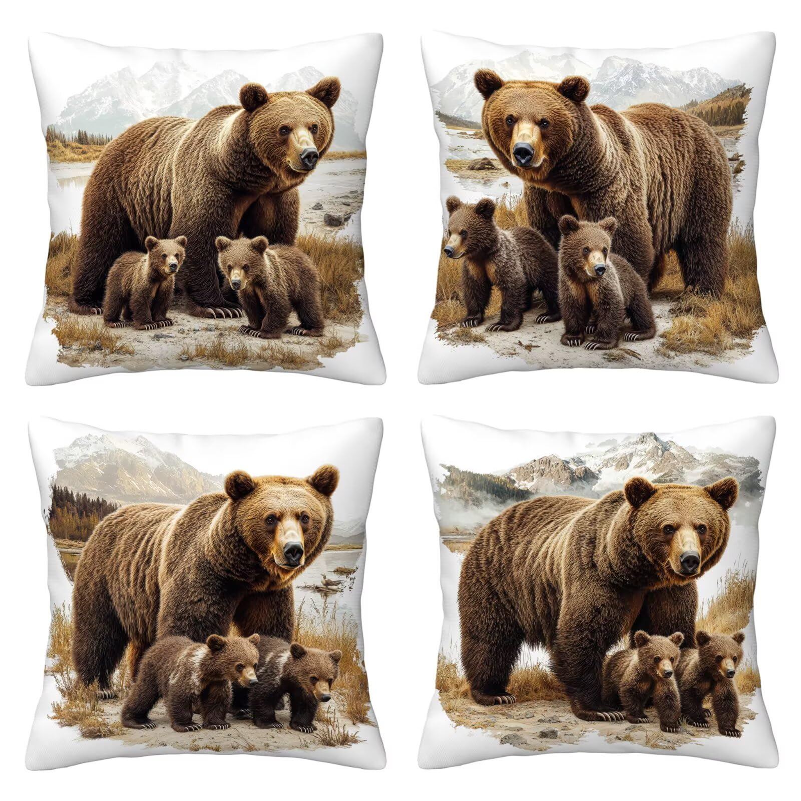 Outdoor Kissenbezug 55x55cm 4er Set Outdoor Wetterfest Kissenbezüge Braun Wasserdichte Leinen Dekorative Kissenhülle Frühling Sommer Zierkissenbezug für Balkon Terrasse Bett Garten Deko (Panda) O-38
