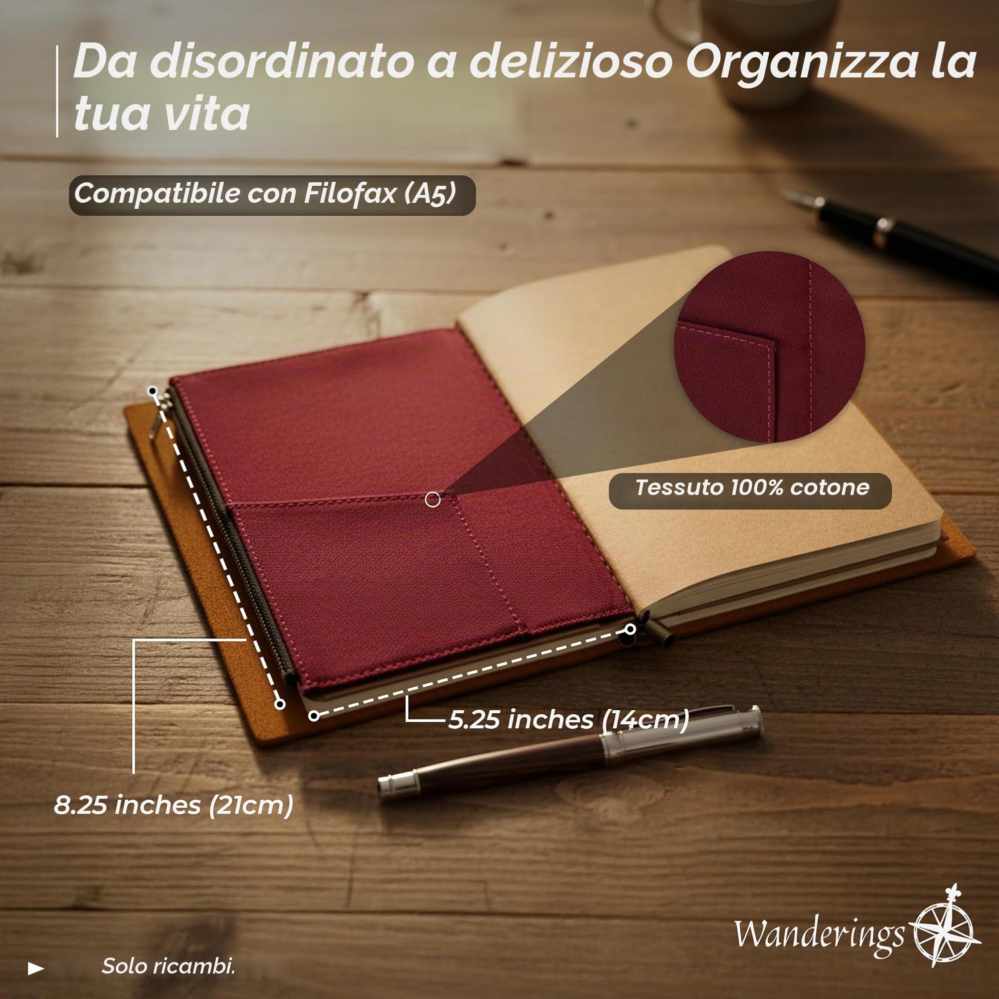 Wanderings Astuccio Con Cerniera E Tasche Per Carte 21x11 cm Tessuto In Cotone 100% Resistente
