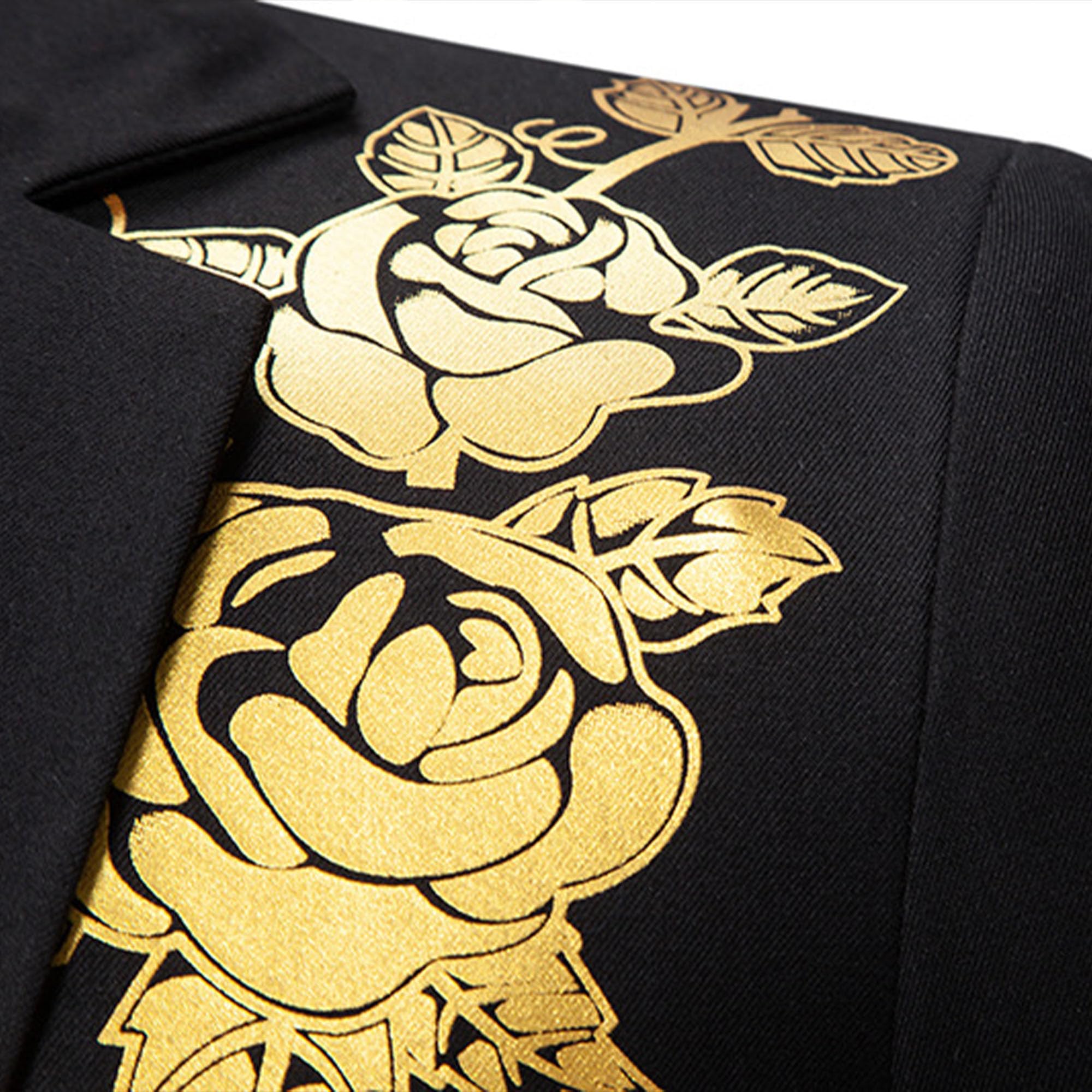 Chaqueta de esmoquin floral para hombre, con solapa, con lentejuelas, patrón de rosas doradas, chaqueta de esmoquin para hombre