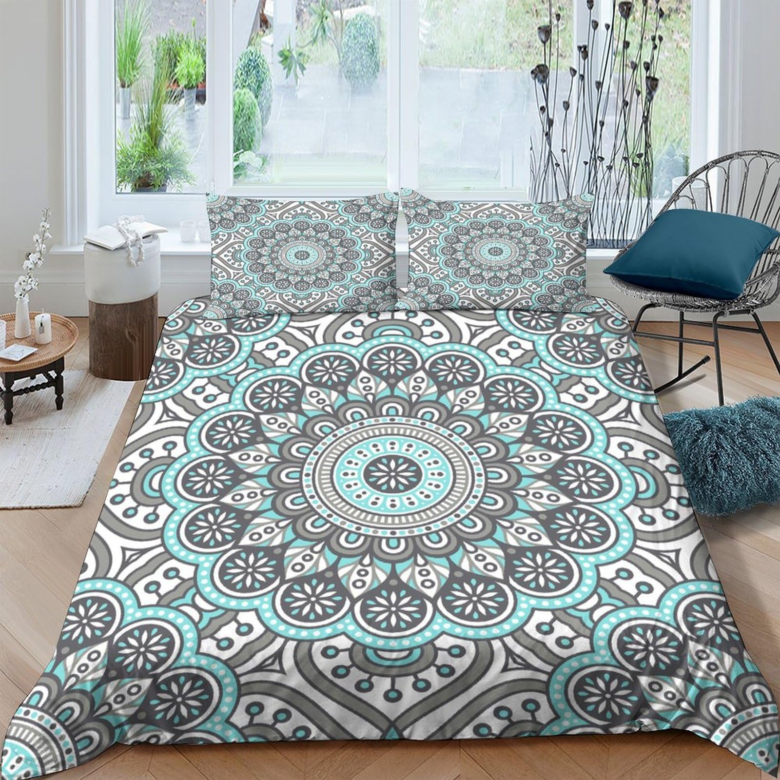 Ctjqhvkz Style-4 3D Printed Mandala Turquoise Fitted Sheet Microfiber Soft Breathable Boho Geometric Bed Cover For Bedroom Dorm Mattress Protection Decor Single（135X200cm）