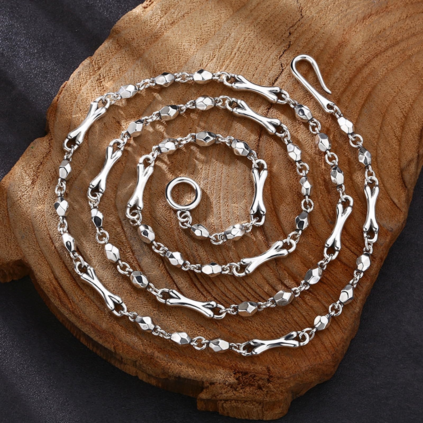 Collane Argento 925 Uomo Donna Catena Collana Argento Sterling | Collana Motivo Geometrico e Osso Vintage Largo 4MM Collane per Donna e Uomo Argento Gioielli