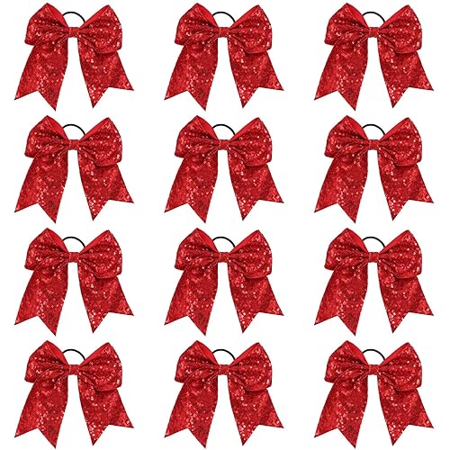 12 lazos de lentejuelas rojas para animadoras, lazos grandes de 7 pulgadas, banda elástica hecha a mano para animadoras, adolescentes, niñas, disponible en Yaxa Colombia