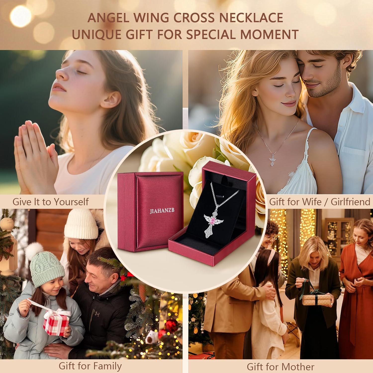 Angel Wing Cross Necklace for Women 925 Sterling Silver Gemstone Pendant Birthstone Religious Jewelry for Mom,Chain 18inch - Image 6