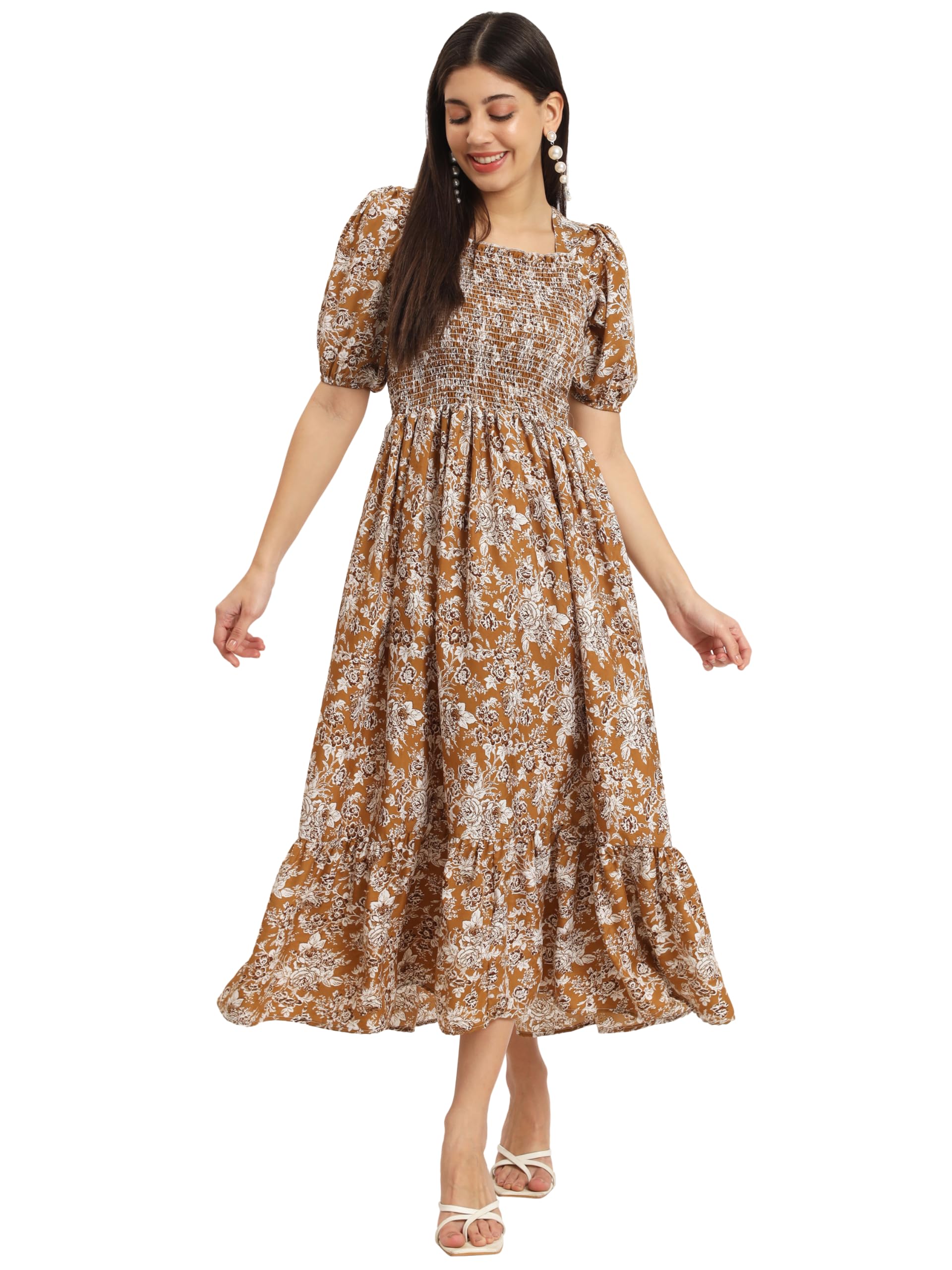 Kzully | Smocked A-Line Midi Dress - Elevate Your Style With Supreme Comfort Mustard
