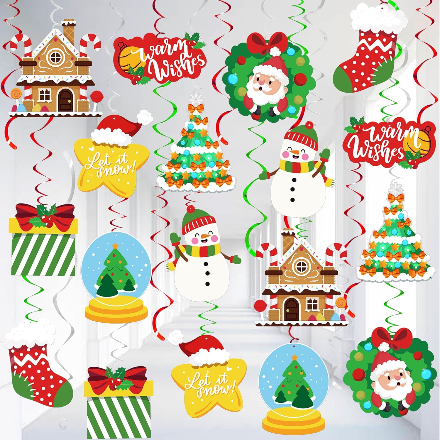 KatchOn, Christmas Centerpieces for Tables - Pack of 38 | Christmas Hanging Swirl Decorations | Red, Green, White Christmas Table Centerpieces, Christmas Hanging Ornament | Christmas Party Decorations