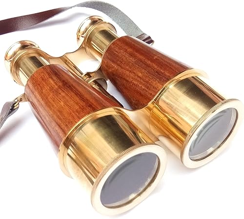 Miniatura 1 de SIFAAT WORLD Prismáticos de latón sólido brillante para adultos y niños con correa de cuello de cuero, 6 pulgadas prismáticos náuticos compactos