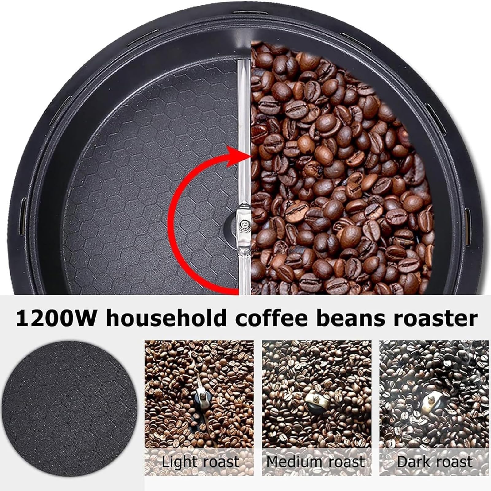 Macchina for tostare il caffè 800g Tostatrice elettrica for chicchi di caffè for uso domestico Regolazione della temperatura 0-240℃ Pentola antiaderente da 1200 W