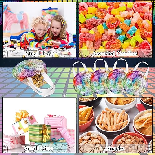 Miniatura 5 de Shihanee 24 bolsas de regalo de discoteca con asas para regalos de cumpleaños de los años 70, 80, 90, suministros de fiesta de baile