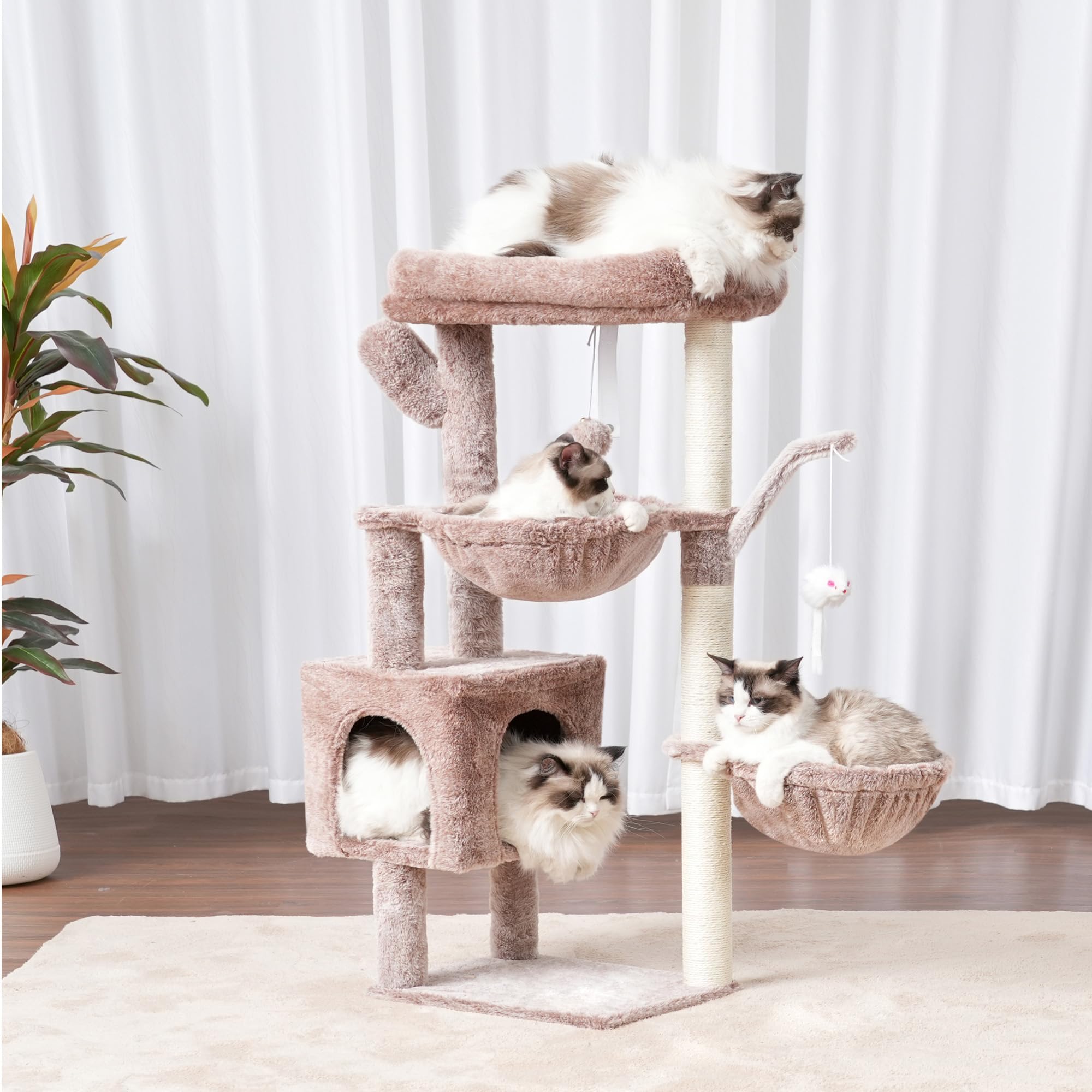 Heybly Albero Tiragraffi per Gatti, 100 cm Alto Con Grande Piattaforma In Cima, Grotta, 2 Amache, Giochi Per Gatti, Mobili Del Gatto, Tiragraffi Ad Alberi, Beige Marrone HCT006SMU