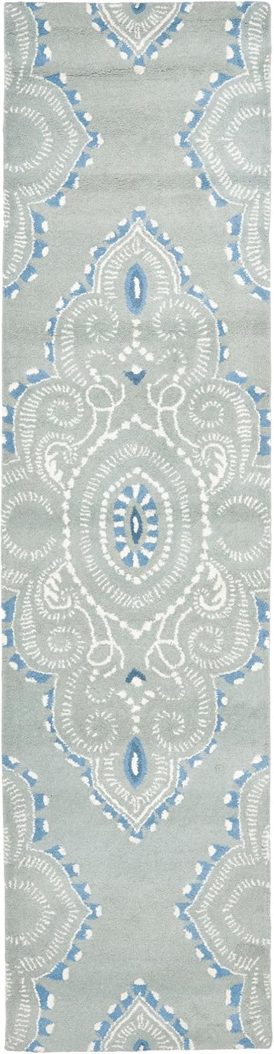 SAFAVIEH Wyndham Collection Runner Rug - 2'3" x 9', Blue & Ivory, Handmade Modern Wool, Ideal for High Traffic Areas in Living Room, Bedroom (WYD372A)