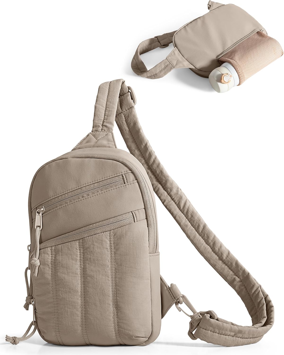 Puffer Sling Bag for Women with RFID Blocking Pocket and Hidden Water Bottle Holder, Crossbody Bag for Women