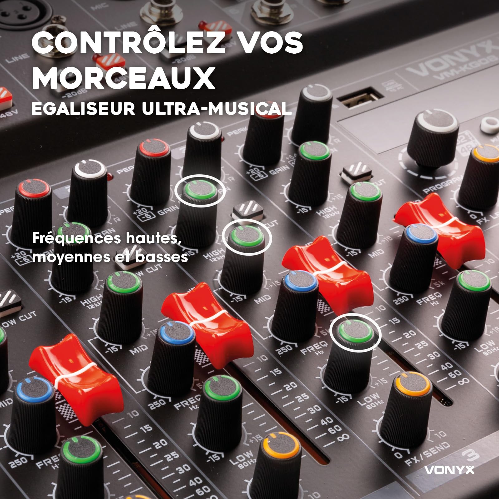 Vonyx VM-KG08 Console de Mixage 8 Canaux - Avec Bluetooth, Lecteur MP3, Interface Audio USB, Processeur de Son, Alimentation Fantôme, Écran LED, Idéal pour les Bars, Petite Salles de Concerts