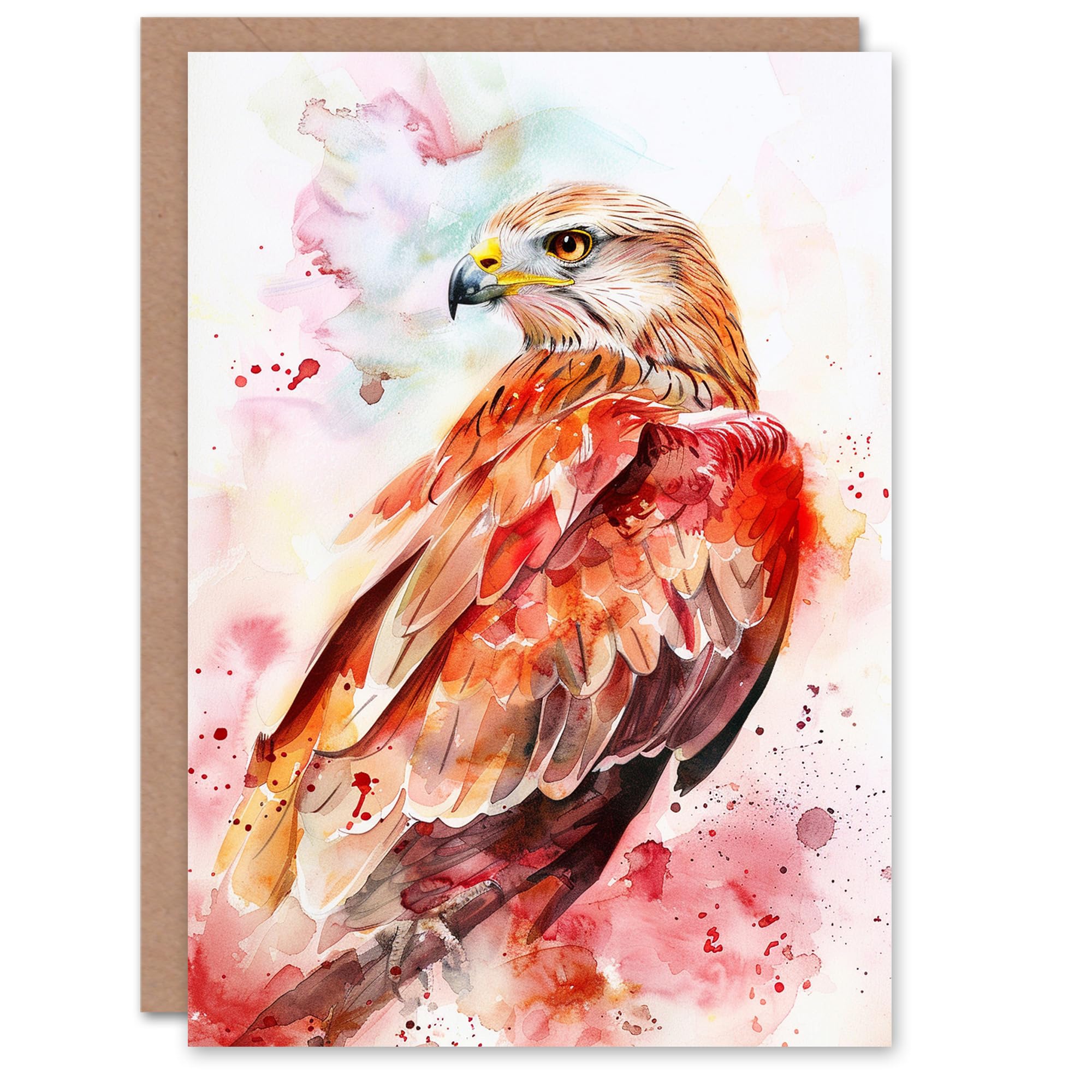 Artery8 Red Kite Bird of Prey Light Watercolour Portrait Blank For Him Or Her Art Birthday Card