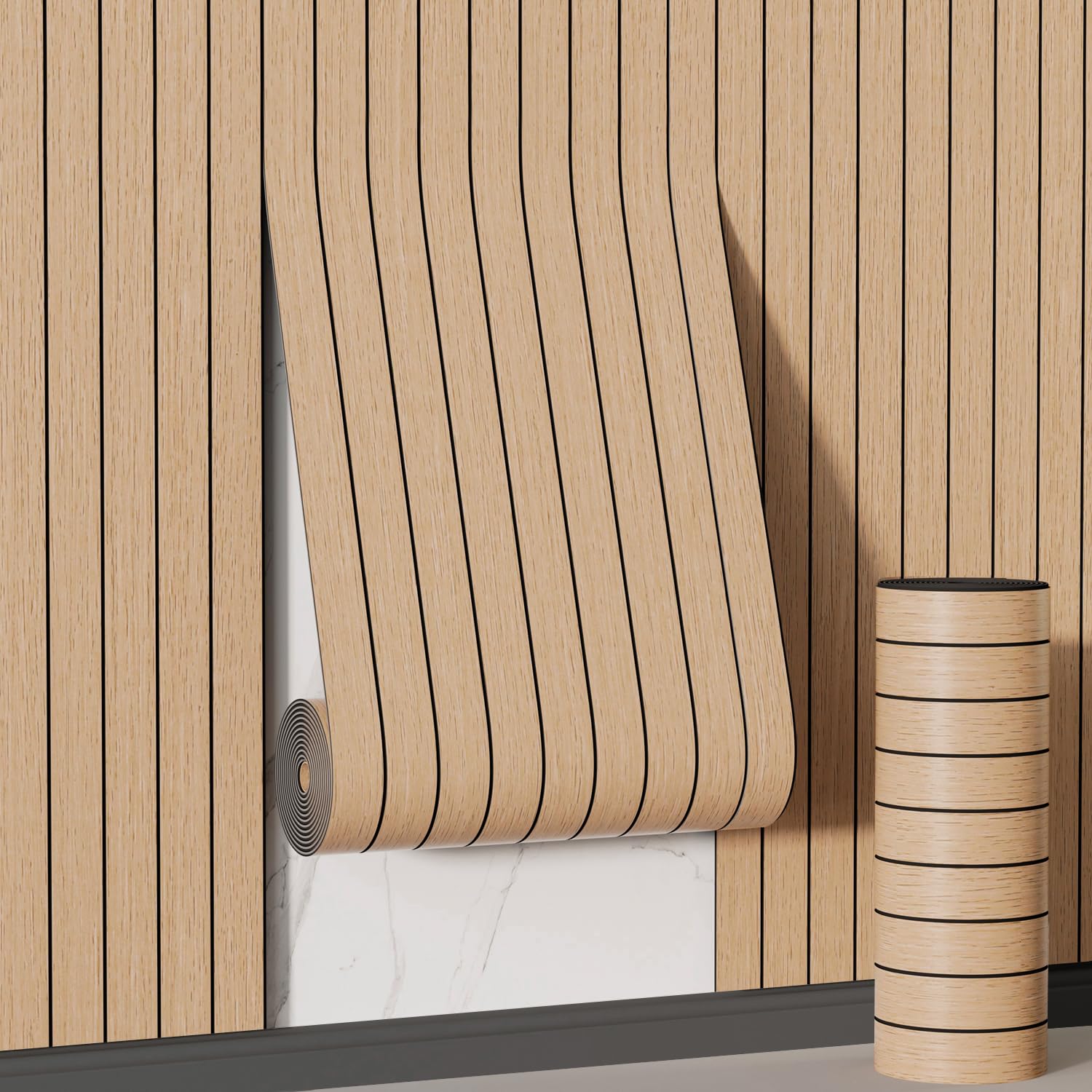 Arthome 3D Wall Panels,40cmx10.2m Peel and Stick Wall Panels Waterproof Wood Acoustic Self Adhesive Wall Panels,Thick Faux Soundproof Wood Effect Wallpaper for Living Room,Kitchen,Office Walls(Oak) — image 1