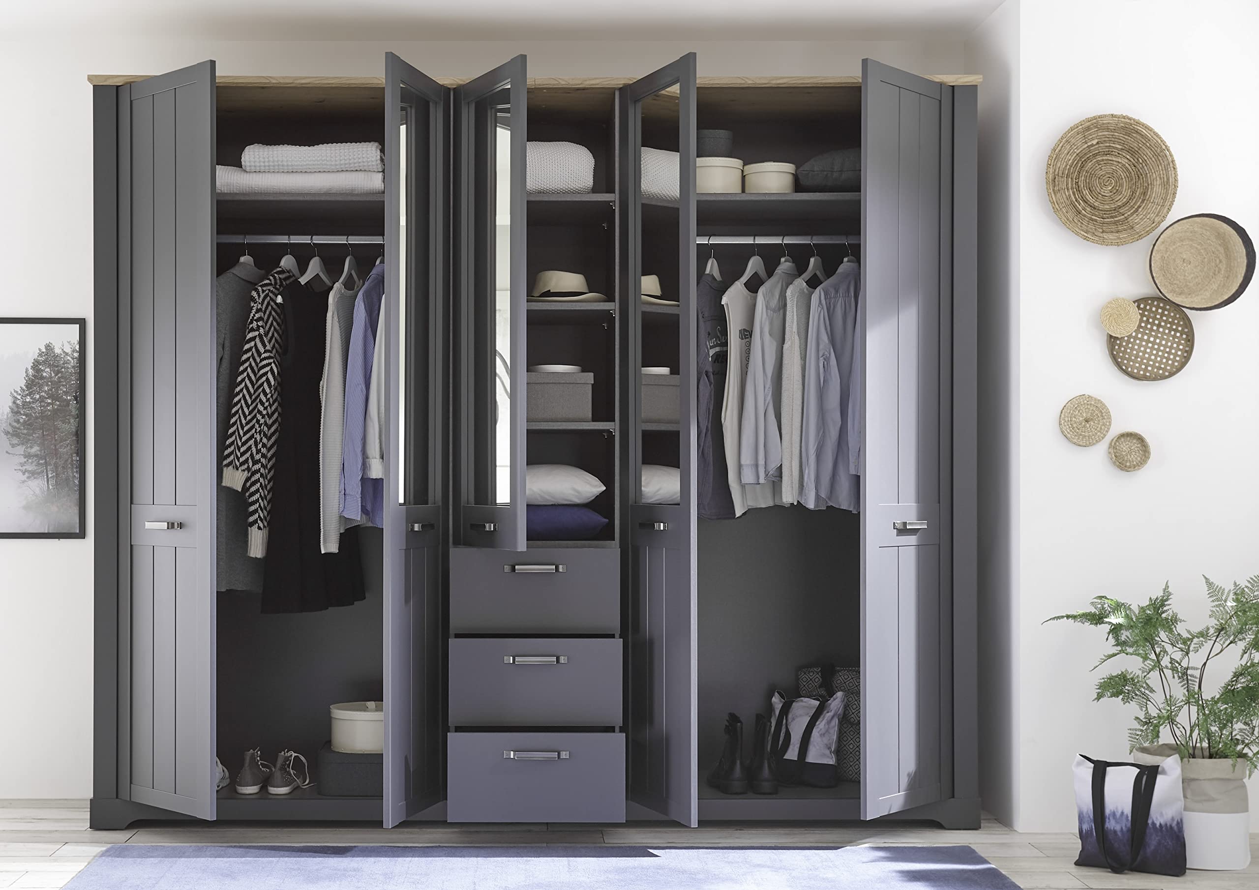 möbelando Kleiderschrank Drehtürenschrank Wäscheschrank Schlafzimmer Schrank Edda I