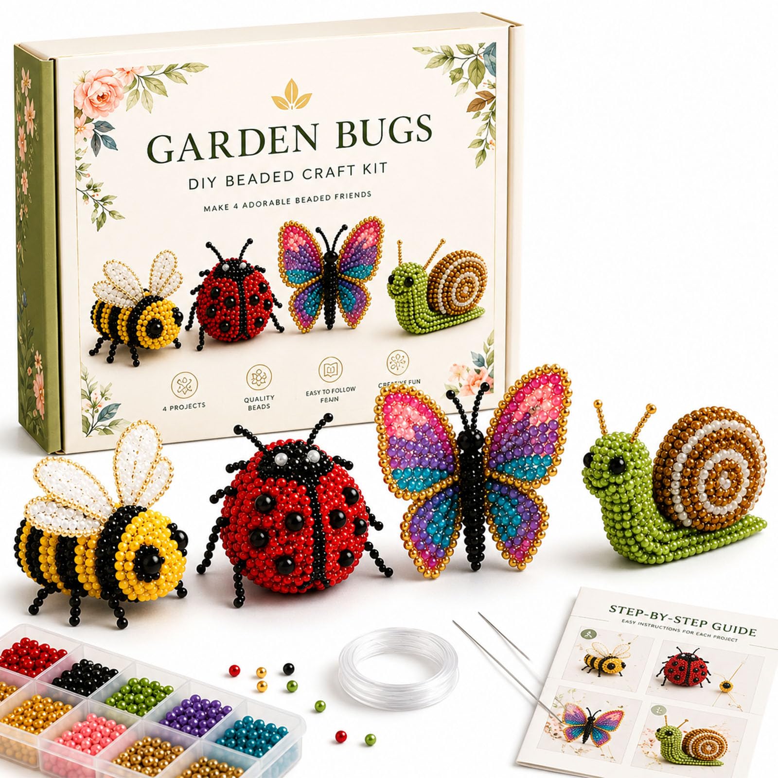 Liocwocne Tiny 3D Beaded Animal DIY Kit, Cute Bird and Animals Bead Making Set with Instructions, Handmade Beadwork Embroidery Art Craft Kits, Creative Jewelry Gift for Adults Teens (Red)