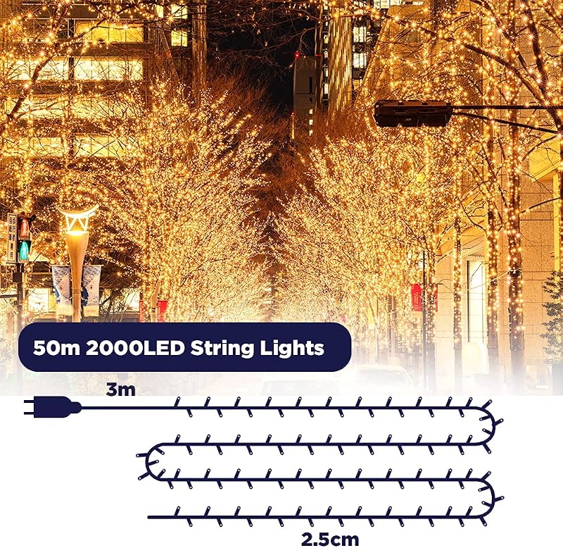 ELKTRY 2000 LED Tündérfény 50m Meleg Fehér Kültéri Beltéri Vízálló IP44