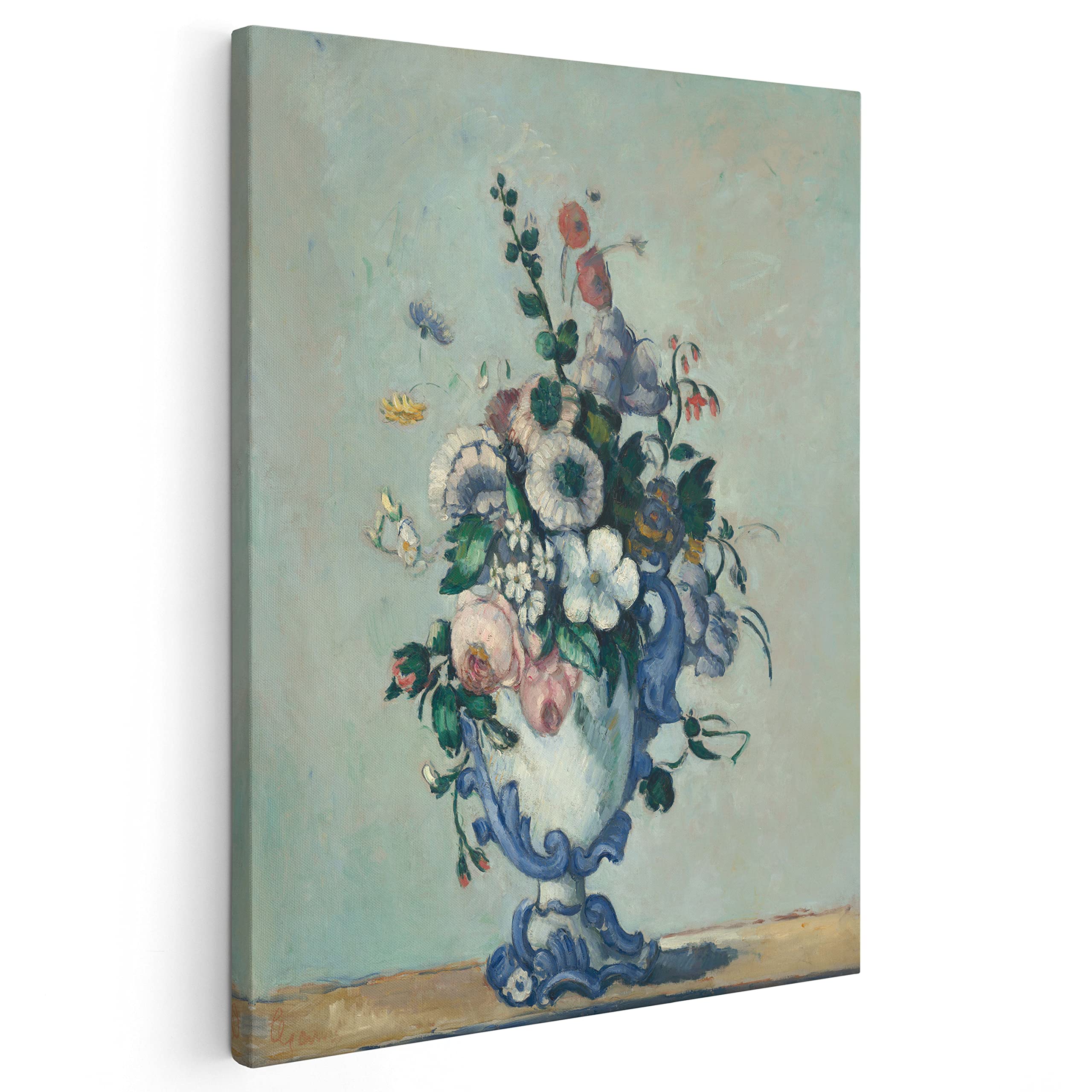 BKstuff - Quadro - Pronto da appendere - Stampa su tela canvas - Opere di Paul Cézanne (92x115cm, Fiori in un vaso Rococo, Paul Cézanne)