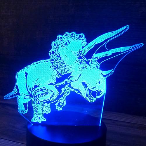 Acrílico de dinosaurio 3D Triceratops para base de lámpara LED, es una luz nocturna perfecta para niños o regalo único para cualquier edad. (solo