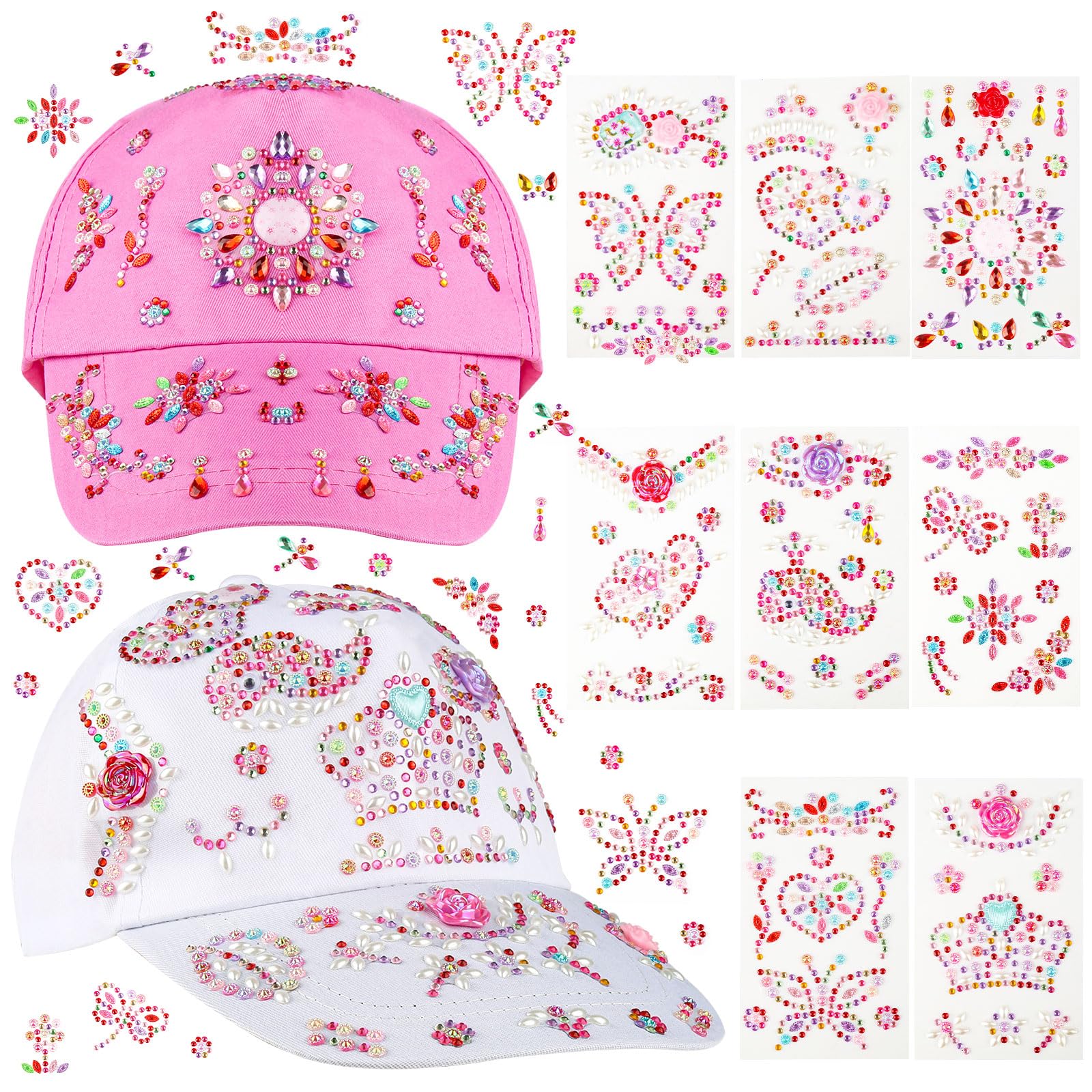HOCUCHELAND Manualidades Niños Gorra de BéIsbol, Ajustable DIY Gorra de BéIsbol con Pegatinas de Purpurina, Personalizados Manualidades para Niños, Manualidades para 4 5 6 7 8 9 10 11 Años