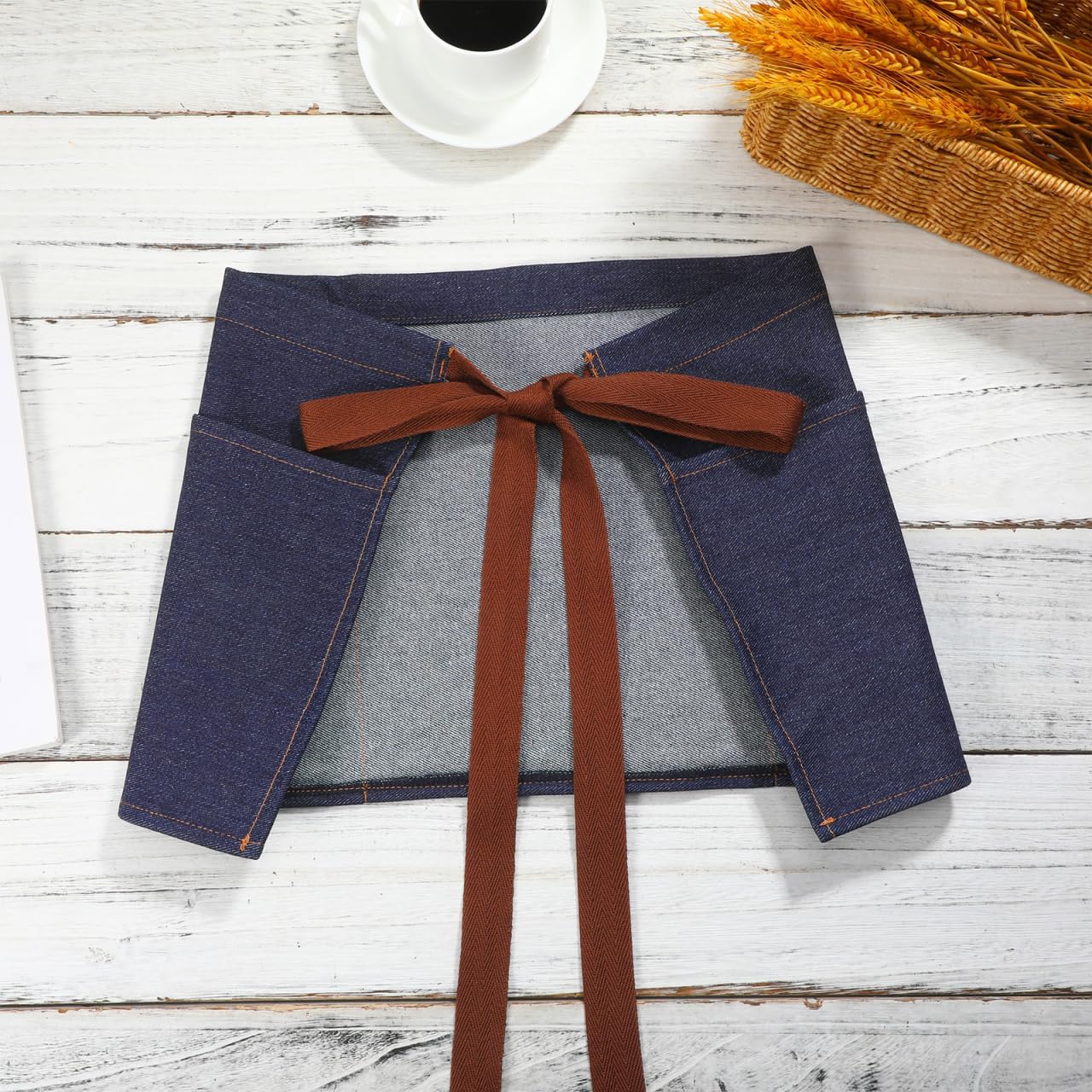 ULTECHNOVO 1 Pack Cotton Denim Waist with 3 Large Pockets, Professional Server for Waitress and Waiter, Blue Jean Half for Restaurant, Cafe, Bistro and Home Gardening