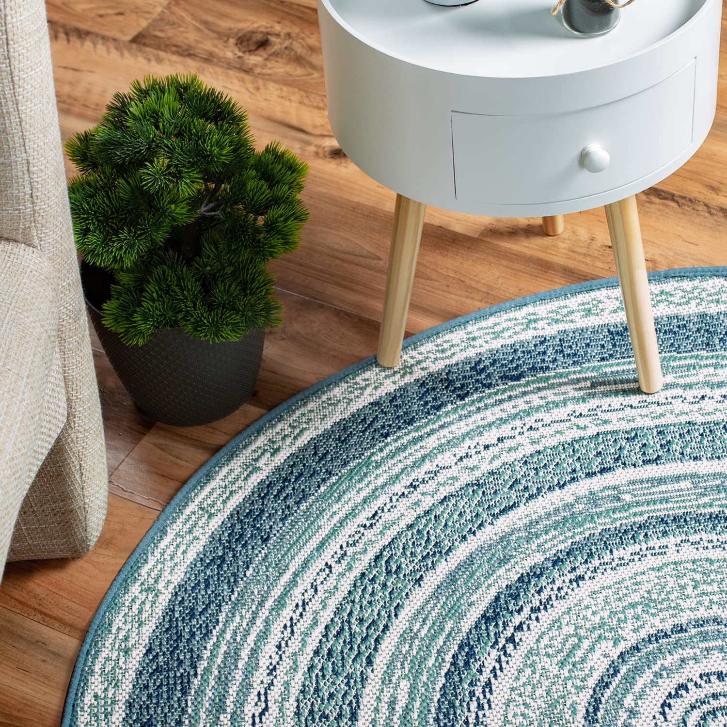 Teppich Rund Classic Vinyl Record Blue-Green 120x120cm aus Kunststoff für Innen und Außen