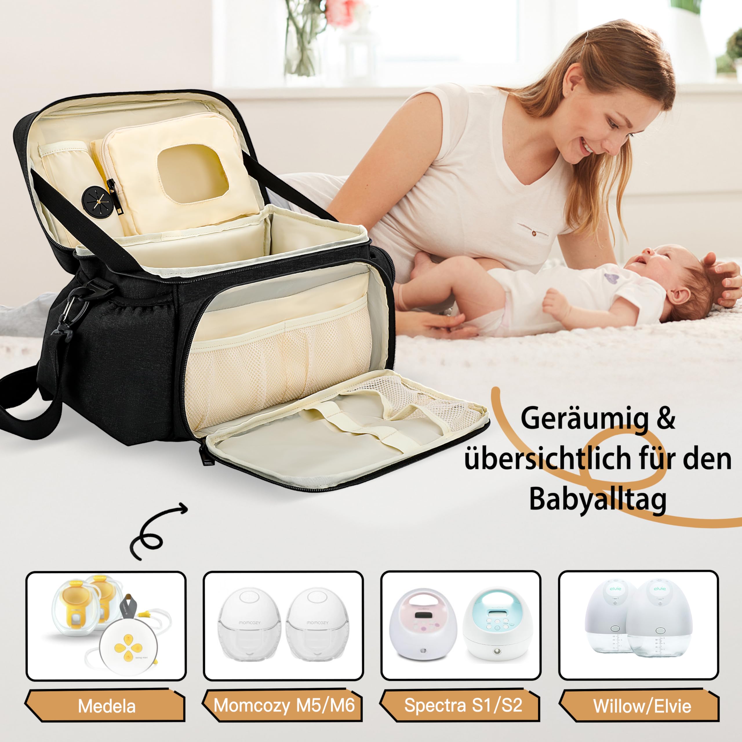 Sac à lait compatible avec Spectra S1/S2 et Medela, sac à langer Mama, pour le travail et les voyages avec compartiment isotherme isotherme, sac de rangement pour tire-lait uniquement