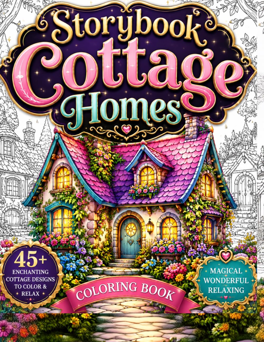 Storybook Cottage Homes Coloring Book: Escape Into 50 Cozy Fantasy Cottages, Enchanted Homes, Magical Villages and Whimsical Cottagecore Retreats for Stress Relief, Relaxation and Creative Joy