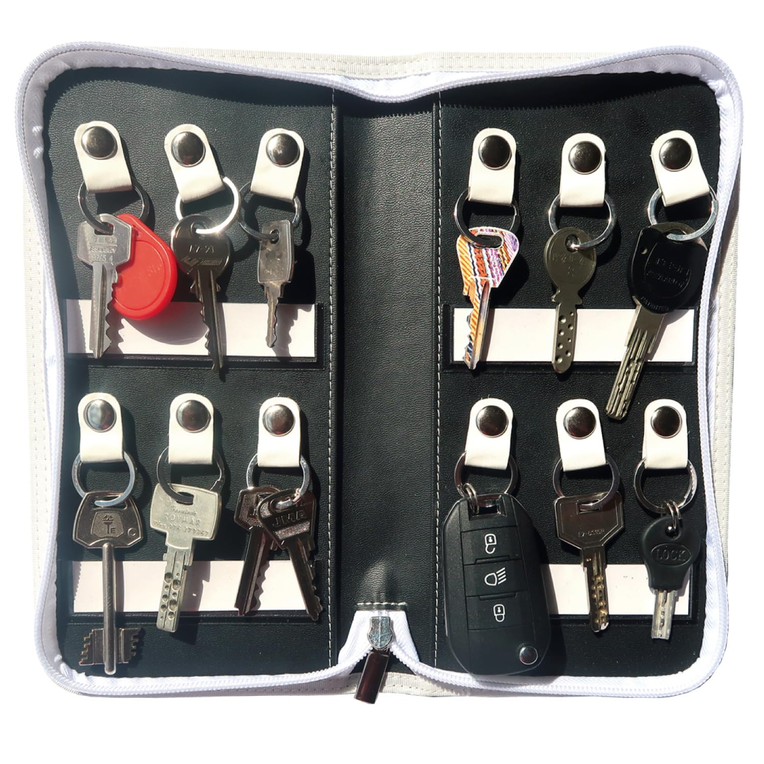 ZENKI Organiseur de clés portable – Trousse porte-clés avec fermeture éclair imperméable – Usage domestique et professionnel – Étui porte-clés (12 porte-clés) (blanc)