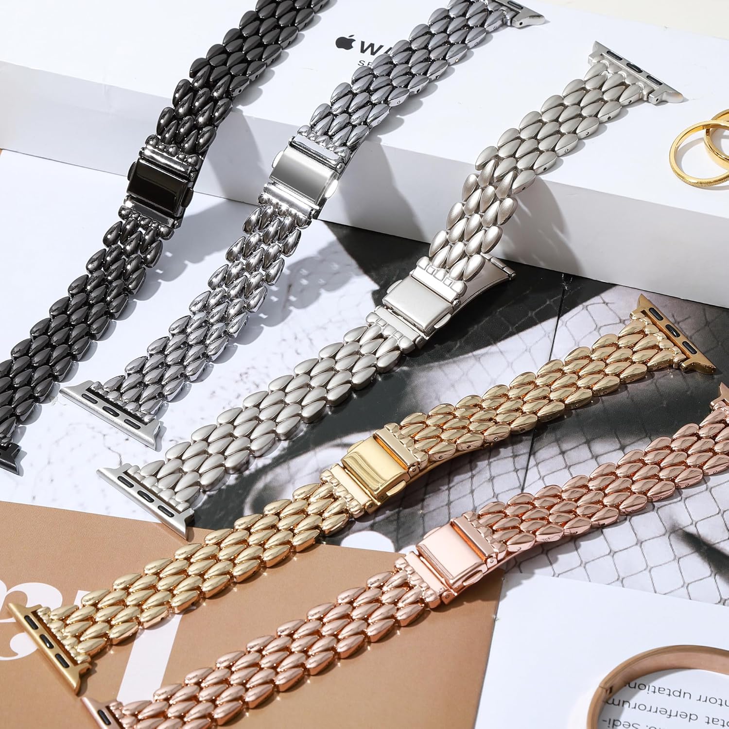 HANDODO Stainless Steel Band for Women Apple Watch Series 10 9 8 7 6 5 4 3 2 1 SE SE2 Ultra 2, Luxury Replacement Metal Strap Bracelet Wristband for 38mm 40mm 41mm 42mm 44mm 45mm 46mm 49mm iWatch