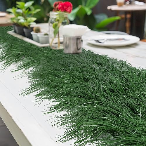 Miniatura 4 de XLX TURF Camino de mesa de hierba sintética de paja de 13 x 144 pulgadas, decoración de mesa de plantas artificiales verdes, fiestas, cumpleaños,