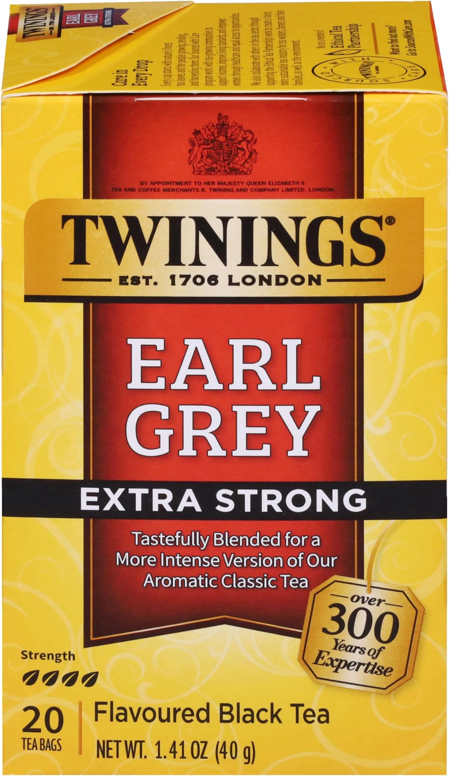 Twinings, Black Tea, Earl Grey, Extra Strong, 20 Tea Bags, 1.41 oz (40 g)