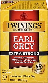 Twinings Earl Grey Extra Strong Black Tea Individually Wrapped Bags, 20 Count (Pack of 1), Flavoured with Citrus and Bergamot, Caffeinated, Enjoy Hot or Iced, 20 Teabags