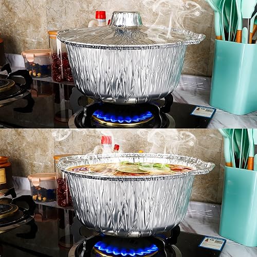 Miniatura 5 de Olla de papel de aluminio con tapas, 4 cuartos de galón, 5 unidades, recipientes de cocina desechables de 3.8 litros, olla de papel de aluminio