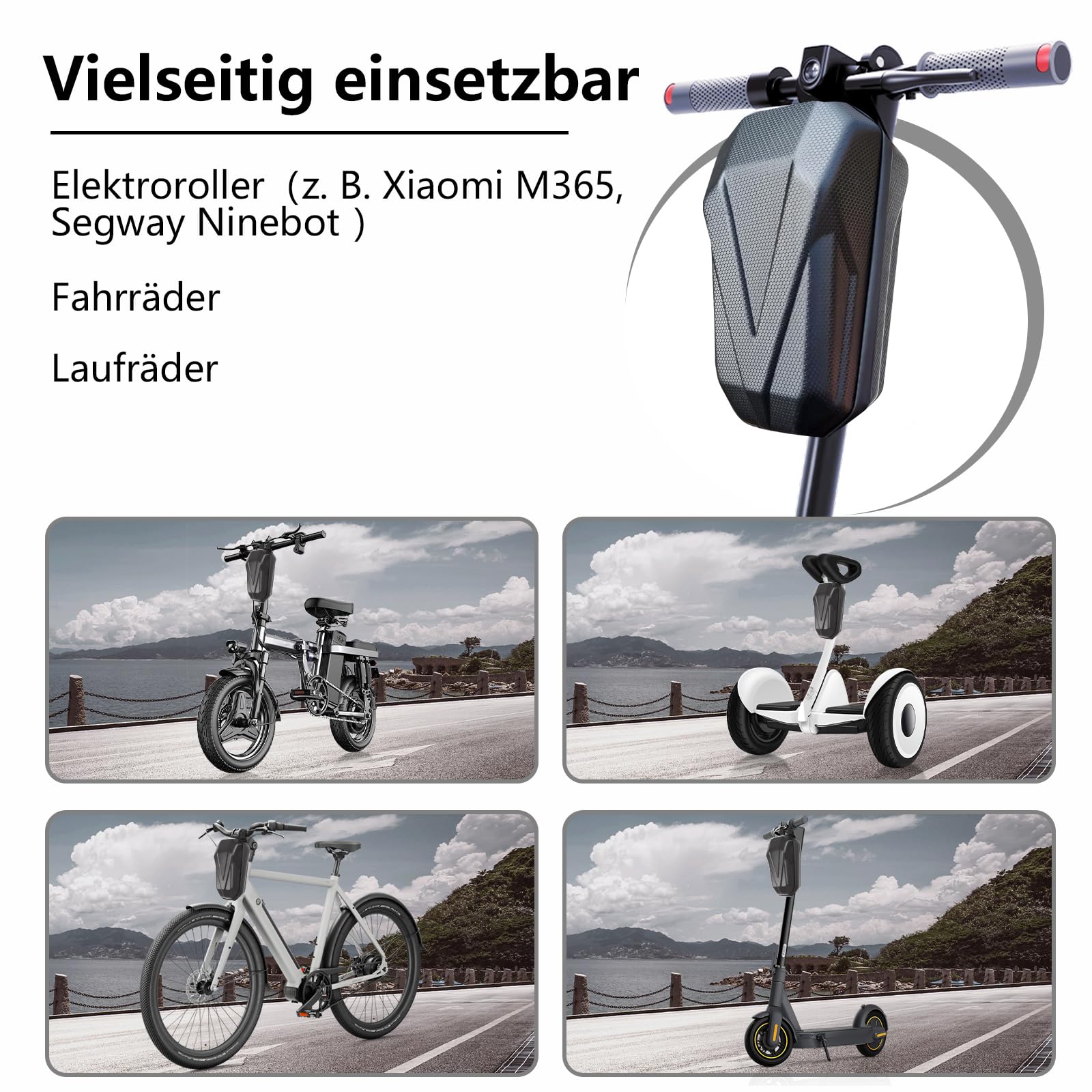 4L E Scooter Tasche，E Roller Lenkertasche 4L Große Kapazität wasserdichte mit Eva Hard Sell Inneres mehrlagiges Band mit Schlüsselanhänger für Xiaomi, Ninebot Scooterzubehör