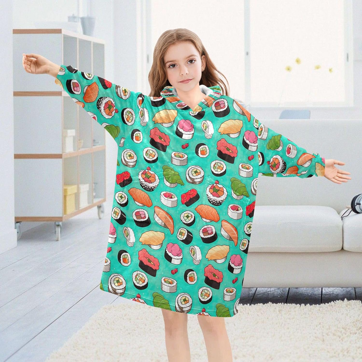 Sushi Food Kids Wearable Blanket Hoodie with Pocket and Sleeves for Toddlers, Cute Hoodies Girls Boys B0403770