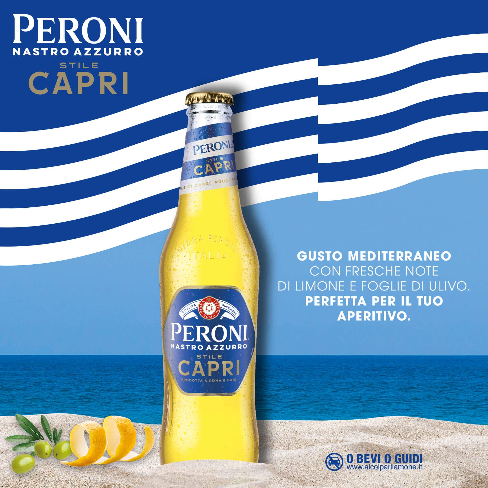 Peroni Nastro Azzurro Stile Capri, Cassa Birra con 24 Bottiglie da 33 cl, Lager a Bassa Fermentazione con Note di Limone e Foglie di Ulivo, Gusto Leggero, Gradazione Alcolica 4.2% Vol