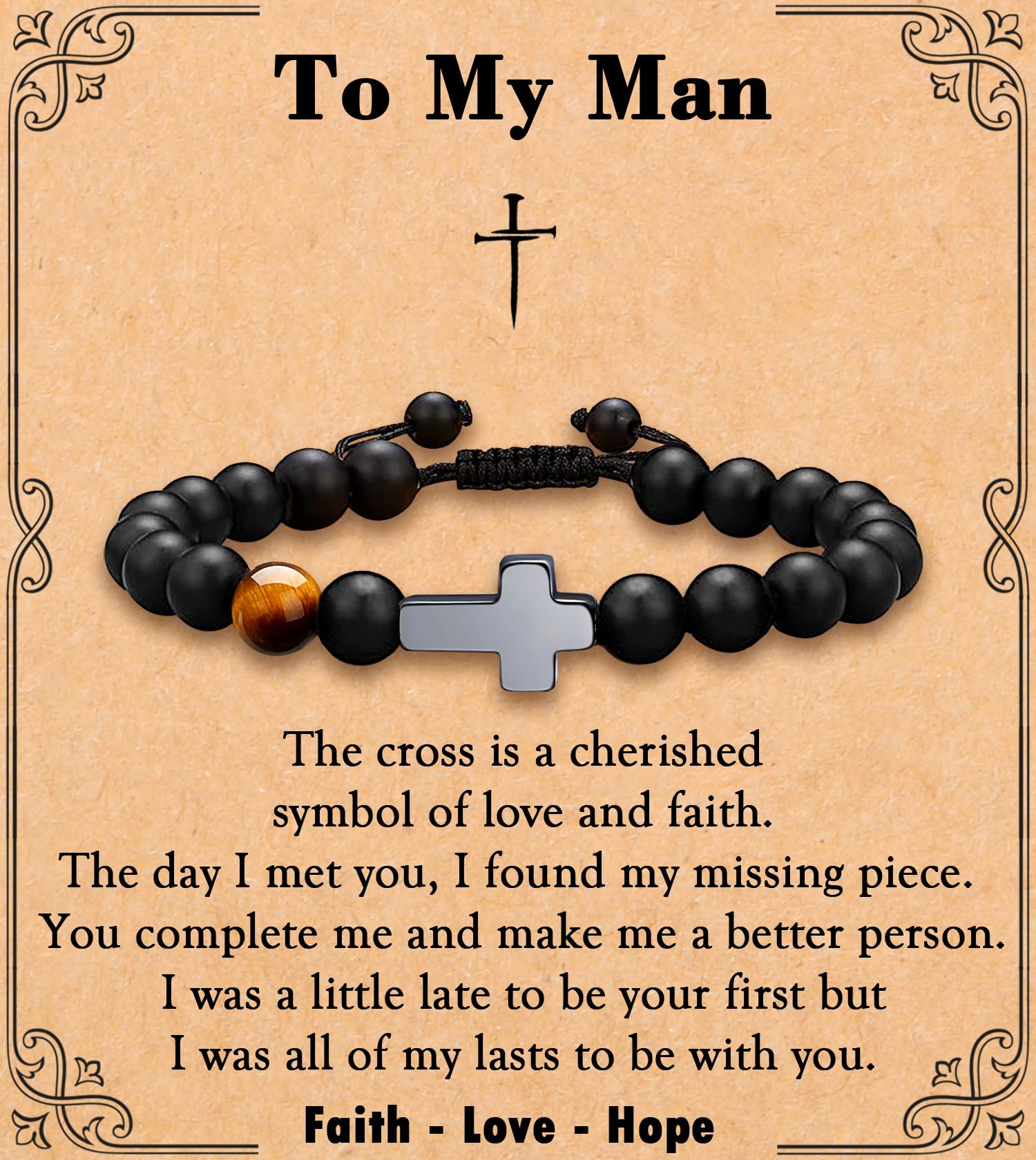 MFTRADING Cross Bracelet for Men Christian Gifts for Son Grandson Brother Husband Dad Man Godfather Religious Baptism Jewelry Birthday Retirement Gifts Beaded Bracelet