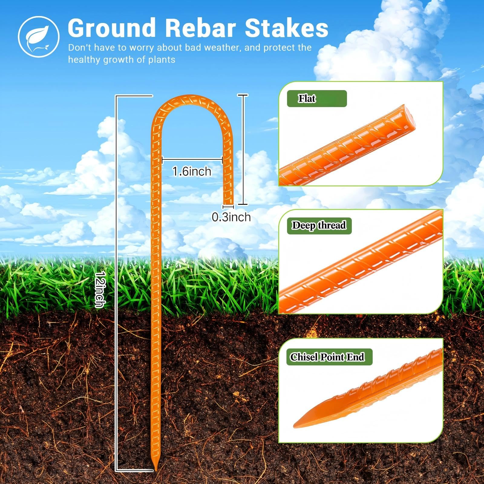 Gisafai Lot de 24 piquets d'armature en J de 30,5 cm pour jardin, piquets de tente robustes en acier, ancrages de support pour plantes, piquets longs et droits en métal avec extrémité biseautée pour
