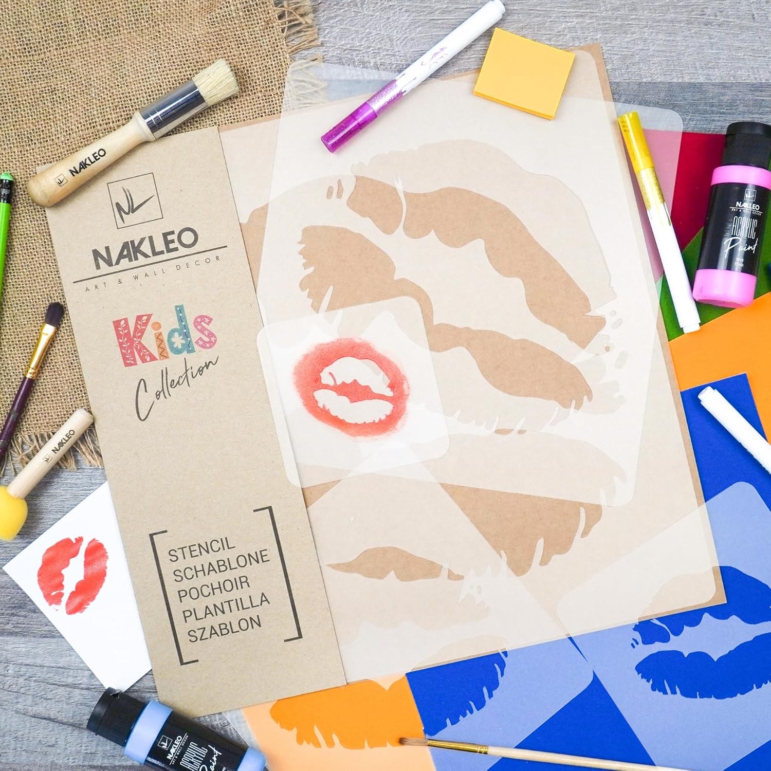 NAKLEO Painting Stencils Set for Nursery Room, 5 Pcs Templates 3.5" to 13.4" Lips Lipstick Mouth, Plastic and Reusable Drawing Stencils, Decor, Craft DIY Wall Furniture