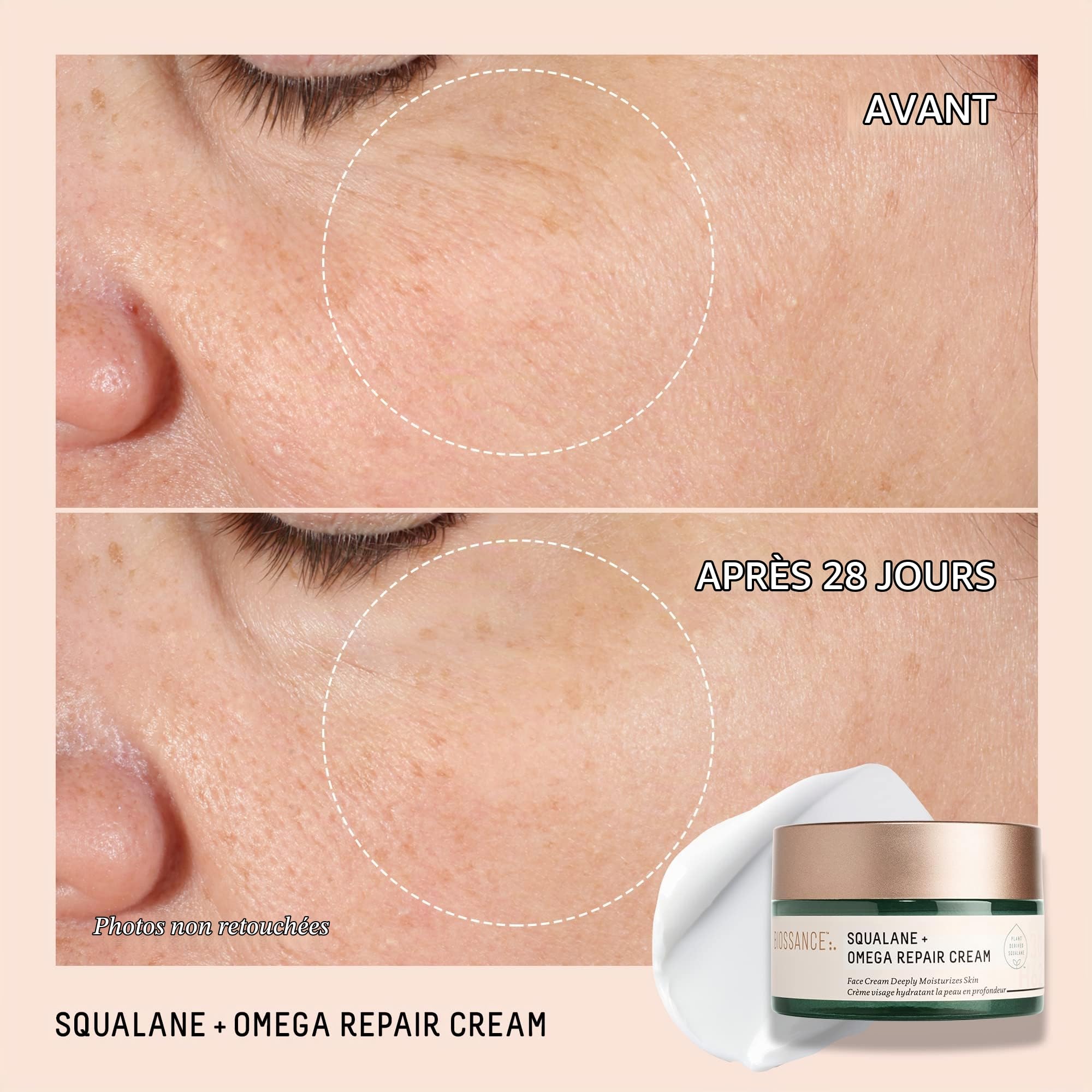 Biossance Crème Réparatrice Squalane + Oméga - Crème Hydratante Ultra-Riche pour une Peau Lisse et Repulpée Sans Sensation Grasse - Sans Parabens ni Parfum (50 ml)